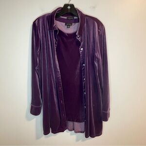 J. Jill Rich Purple Velvet Women's Top Tank & Button down Set